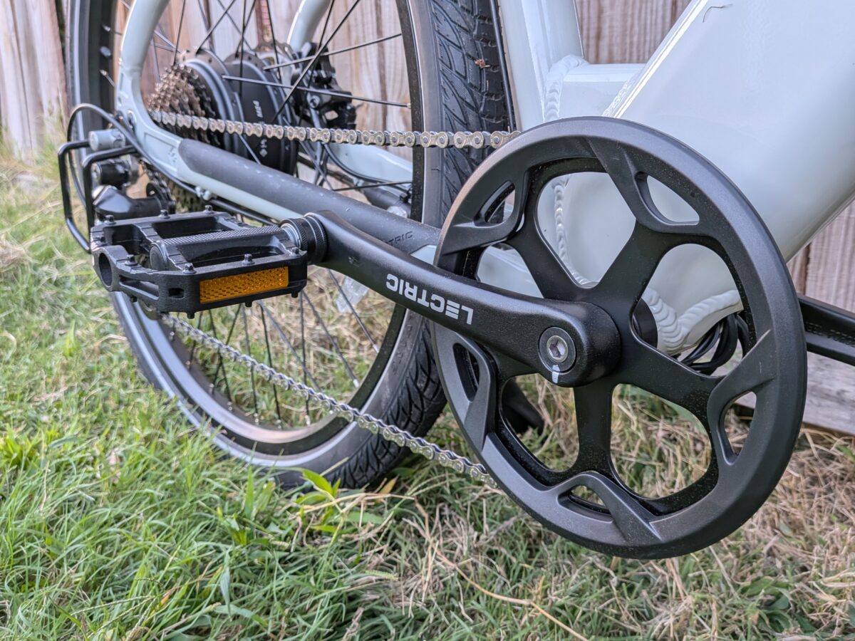 Crankset and chainring guard on the Lectric XPress Lite