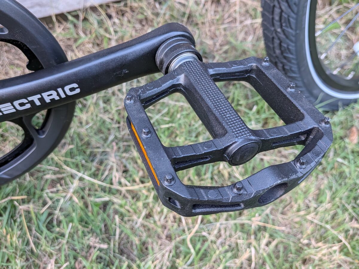 Quick-release metal pedal on the Lectric XPress Lite