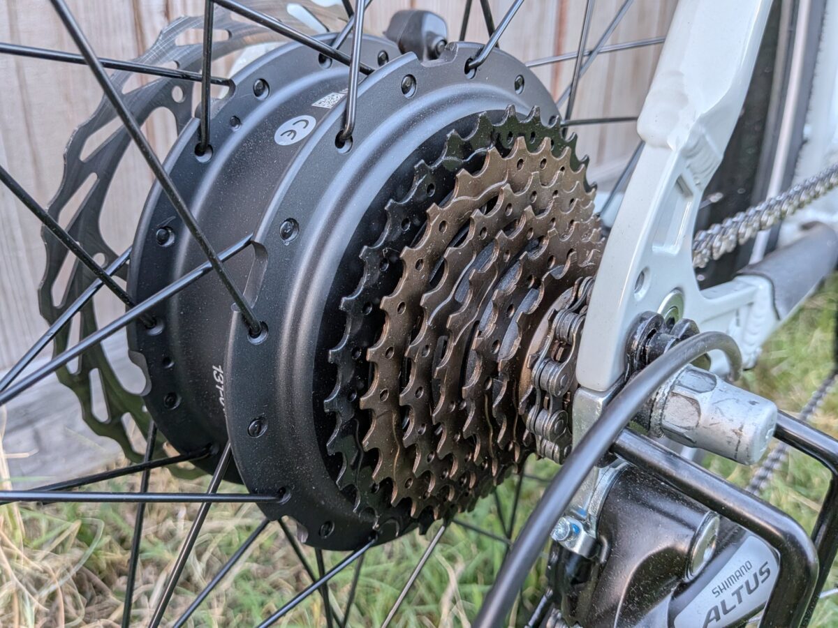 Rear hub motor and 8-speed freewheel on the Lectric XPress Lite